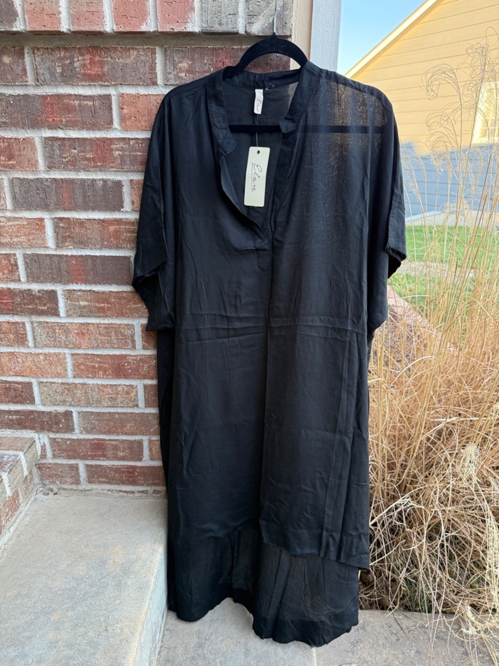 Elan Ladies XL Black Short-Sleeve Tunic-Style Skirt/Dress/Cover Up